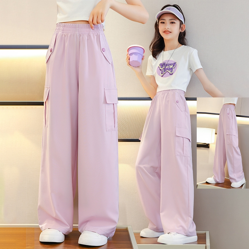 Kids Pants for Girls Silk Antimosquito Multipocket Wideleg Pants