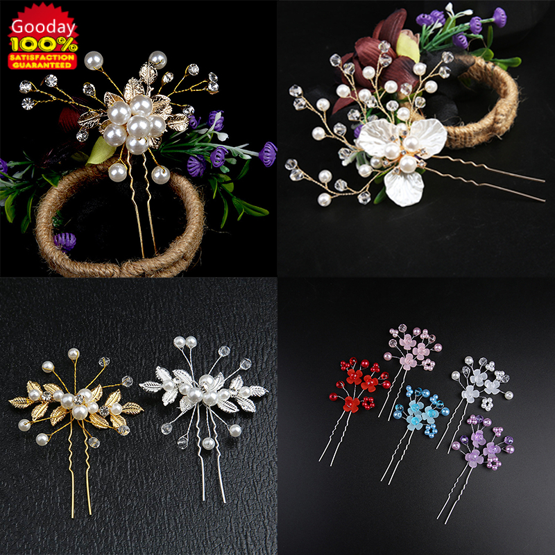 Wedding Accessories Porcelain Flower Hairpin Gold Color Head Piece Pearl Hair Combs Clip For Brides Birthday Gift Bridal Jewelry