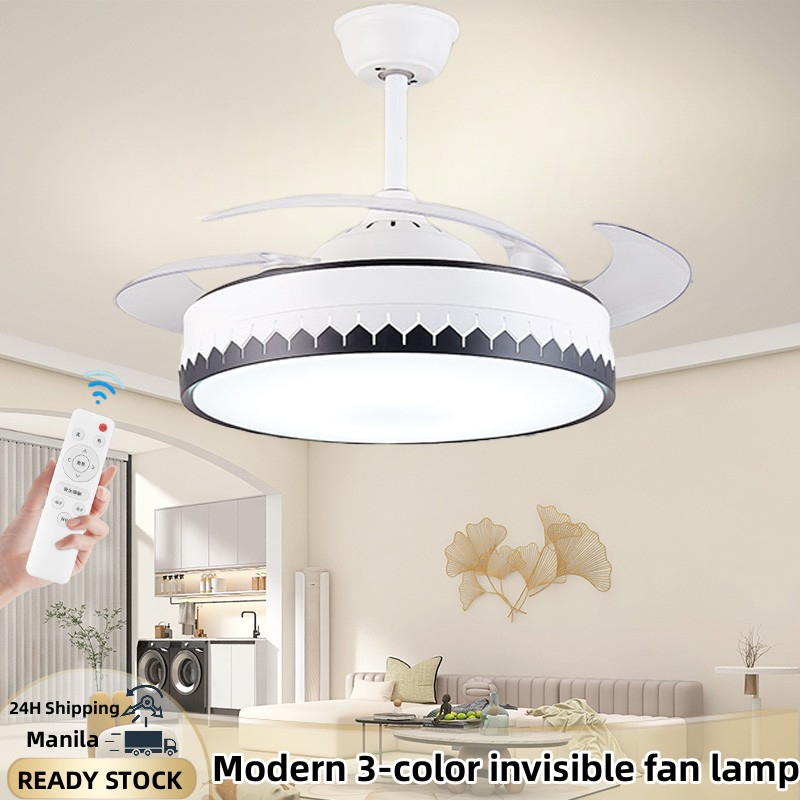 Ceiling Fan With LED Light Remote Control Chandelier Invisible Fan Leaf ...