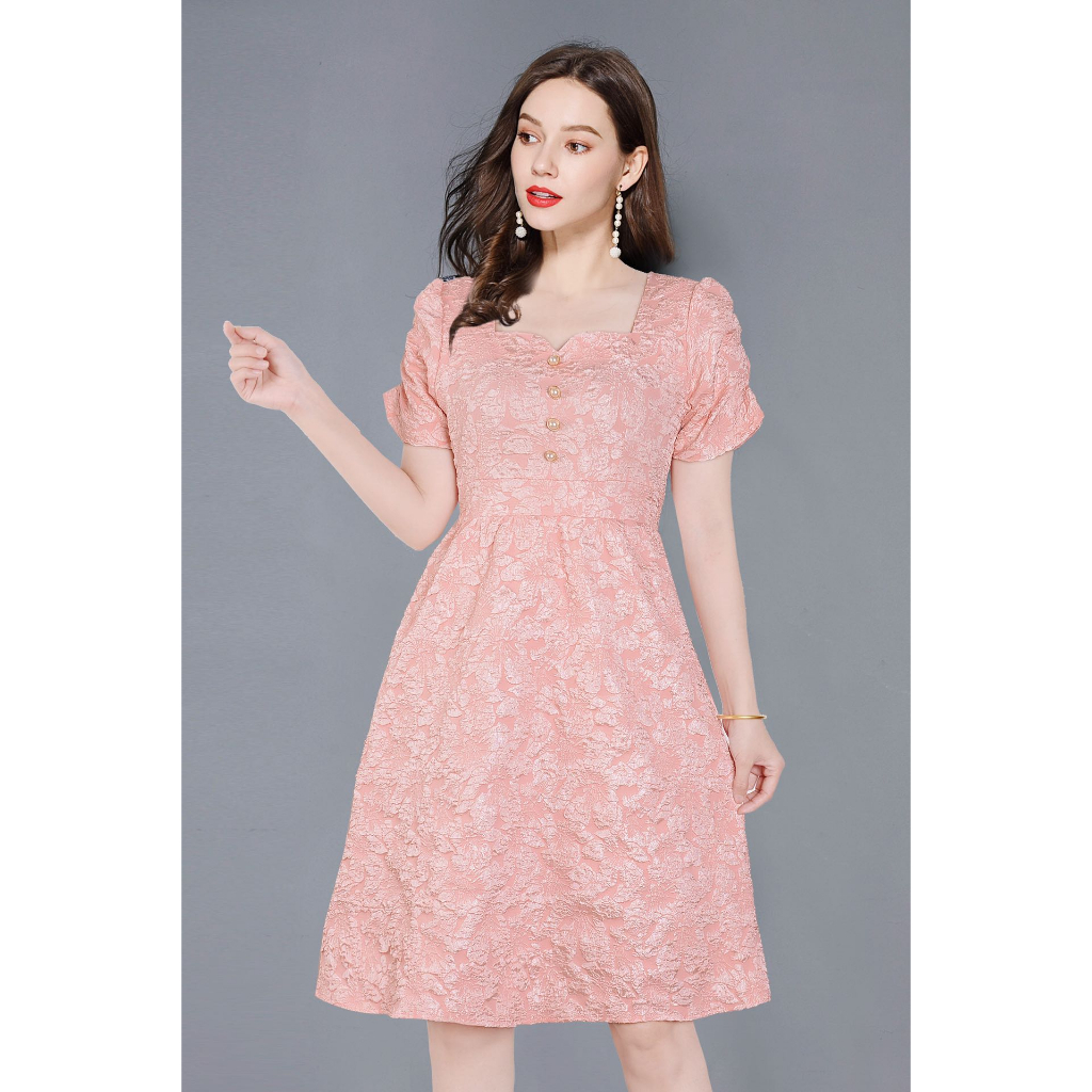 Miss Lucky Women Bangkok Sweetheart Neck Jacquard Puff Sleeve Formal ...