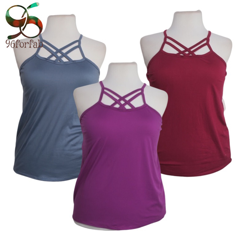 Big Size Plain Criss Cross Spag 4 Strap Blouse Tops Basic Daily, Fits M To  2Xl, Ladies Women Trendy Oo