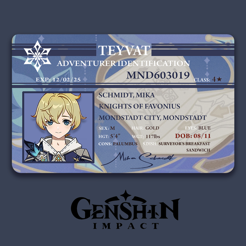 Genshin Impact ID Card Character S Adventurer Identification Mondstadt ...