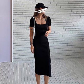 AURORA KOREAN Knitted Squareneck Maxi Long Dress | Shopee Philippines