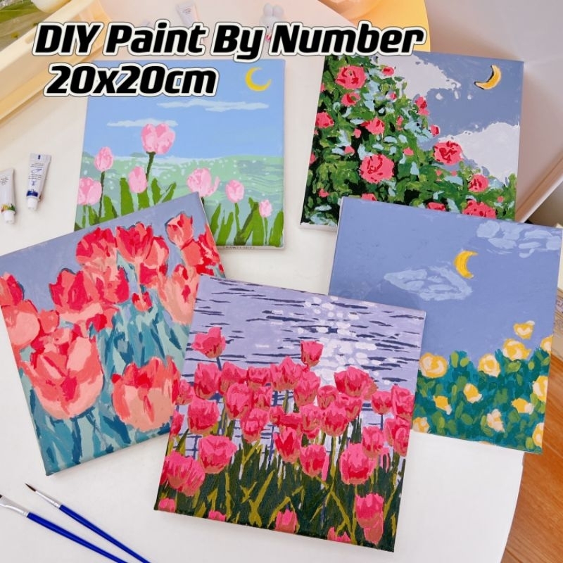 DIY Digital Oil Paint By Numbers (20x20cm) Stretched Canvas | Shopee ...
