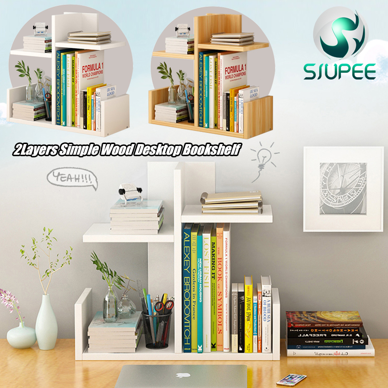 Wood Desktop Bookshelf Desktop Organizer Office Storage Rack Wood