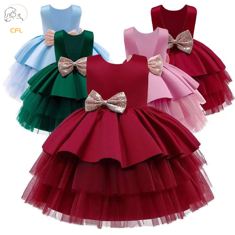 Kid Girls Summer Dress Birthday Gown for Newborn Girls Red Dress