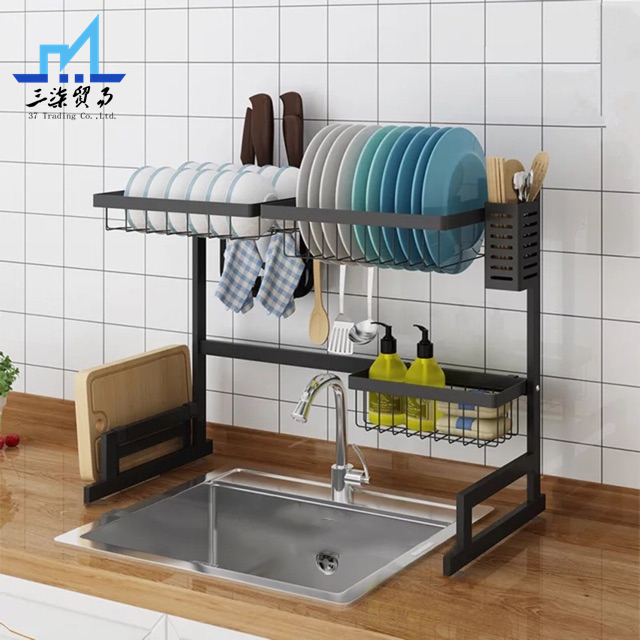 Kitchen sink shelf Dish drain rack with cabinet door Storage Adjustable  dustproof bowl and plate kitchen