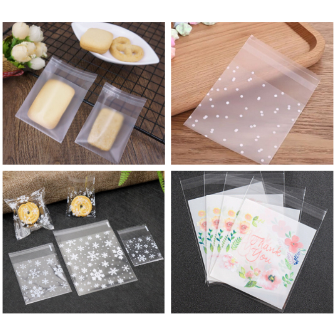 [100pcs] Cookie Plastic Adhesive Pouch Snowflake Matte Polka Dots ...