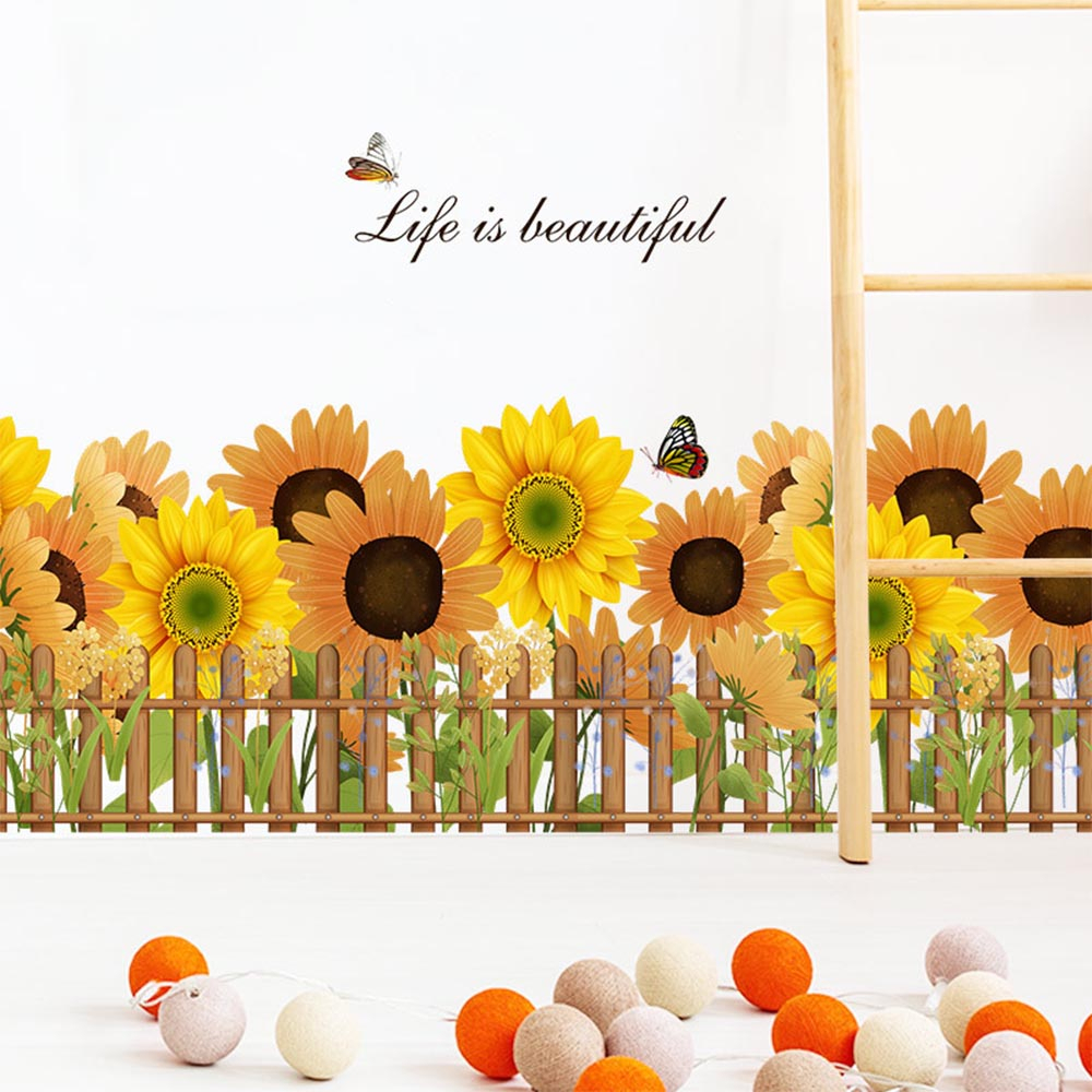 Sunflower Baseboard Wall Stickers Self-Adhesive Flowers Wallpaper PVC ...