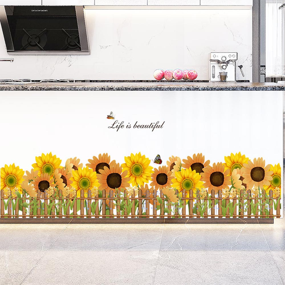 Sunflower Baseboard Wall Stickers Self-Adhesive Flowers Wallpaper PVC ...