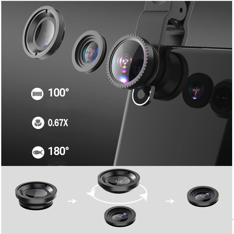 3 in 1 Fish Eye + Wide Angle + Macro Camera Mobile Phone Clipon Lens