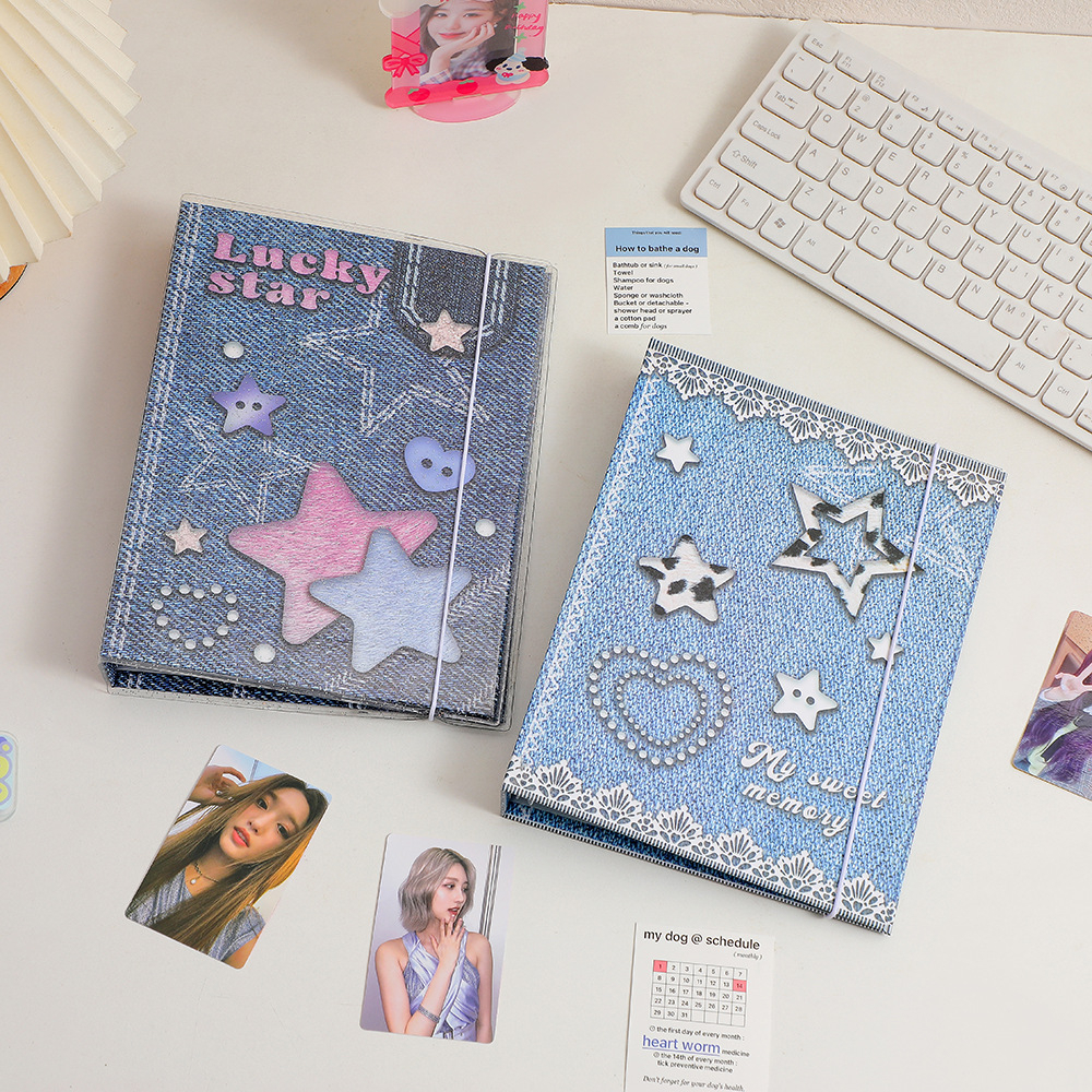 【on hand】nostalgic retro denim pattern A5 photocard binder student hard ...