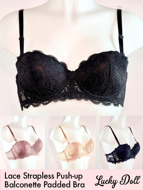 LuckyDoll® Lace Strapless Padded Push-up Cleavage Enhancing Balconette ...
