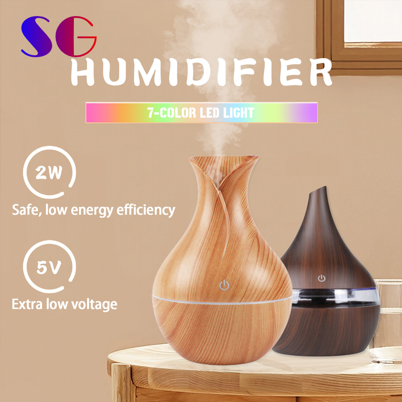 130ml vase wood grain mini humidifier with essential oil diffuser