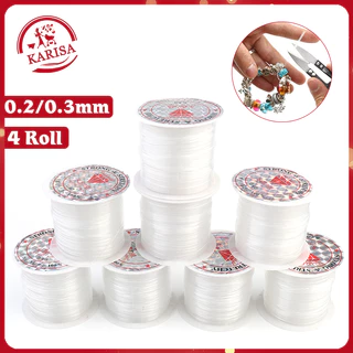 4 Rolls Non-Stretchy White Translucent Crystal Thread, Strong