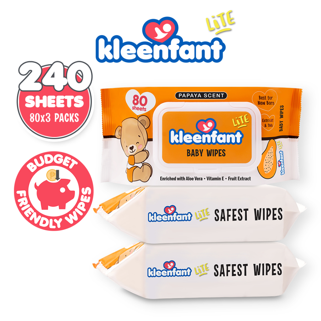 Kleenfant Lite Papaya Baby Wipes 80 Tender sheets 3 Packs Wet Wipes for