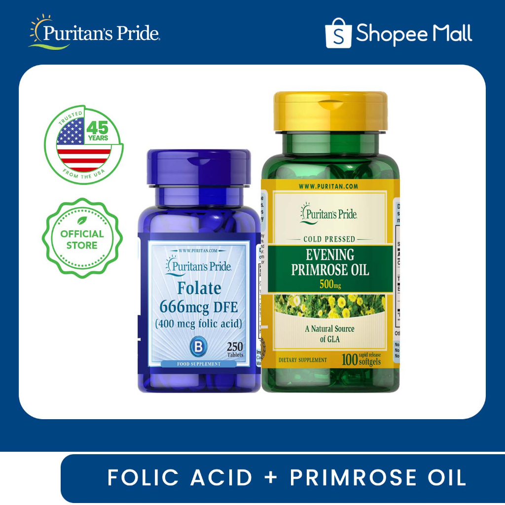 Folic Acid 400mcg 250 tablets + Evening Primrose Oil 500mg 100 softgels