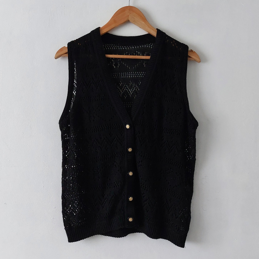 Black Sleeveless Sweater with Gold Buttons Shopee Philippines