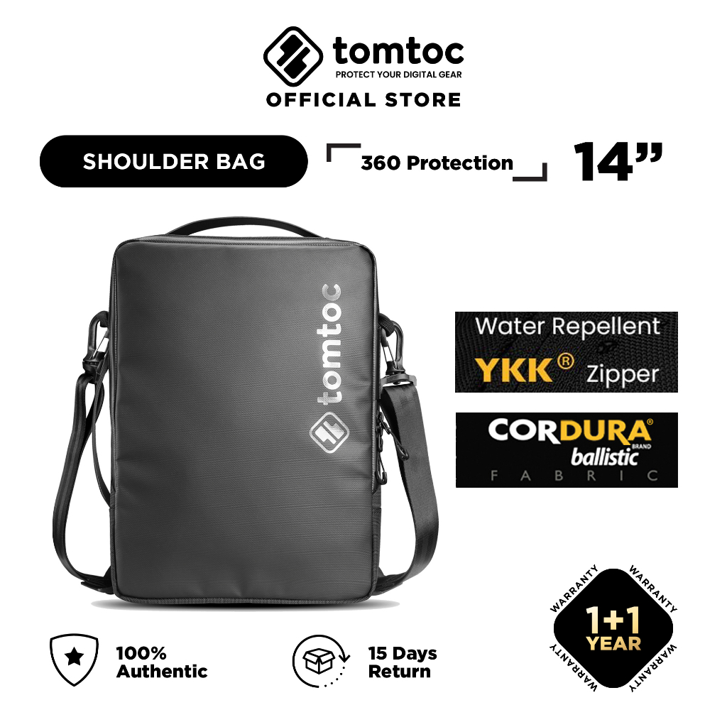 tomtoc 14 Inch Urban Laptop Shoulder Sling Bag iPad Pro 12.9