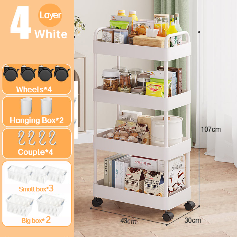 4 Layer Moving Rack Kitchen Storage Shelf Wall Cabinets Home Bedroom ...