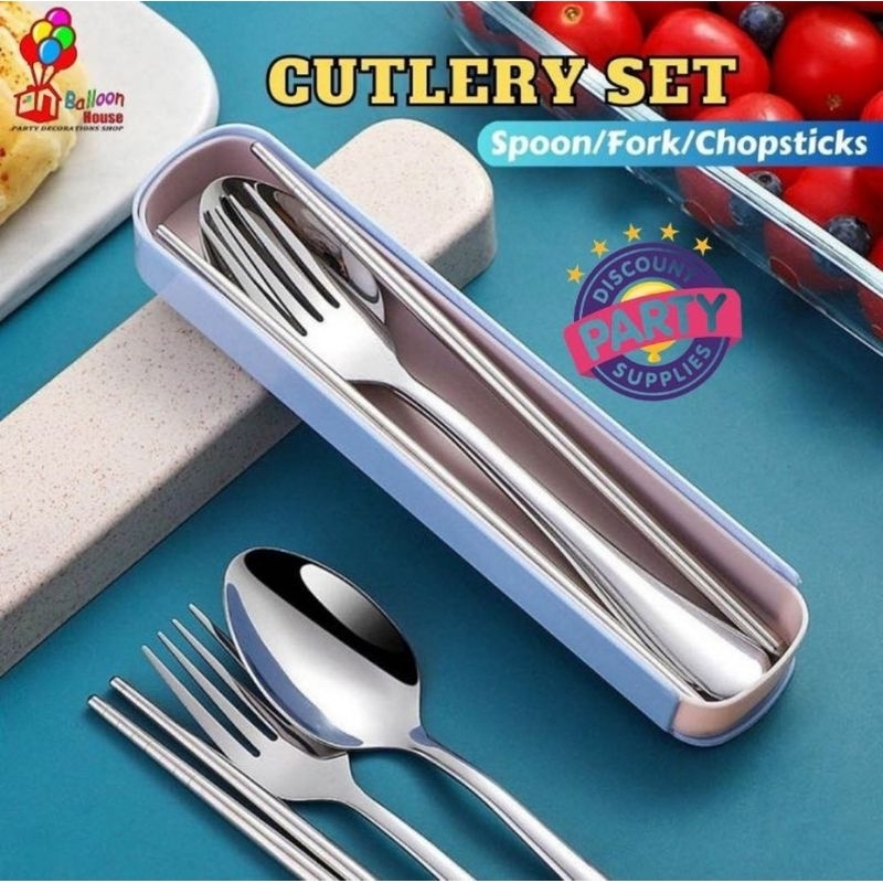 Balloonhouse 3in1 Cutlery Set Spoon Fork & Chopsticks Set with Box ...