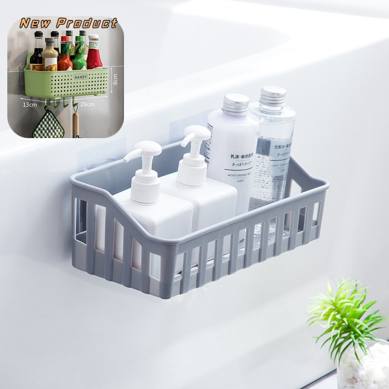 Bathroom Plastic Storage Rack Self Adhesive Seamless Kitchen Wall