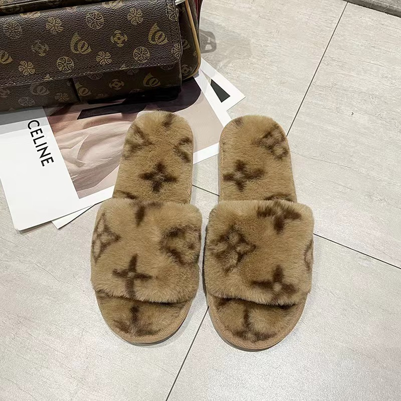 TL-13 new color imitation rabbit hair flip-flops women's home warm ...