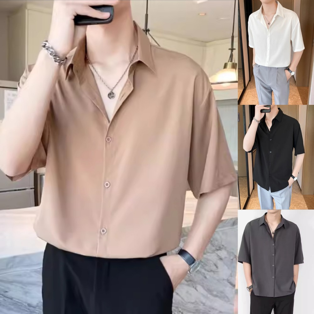 Huilishi men's short-sleeved shirt Korean version of the instrend drape ...