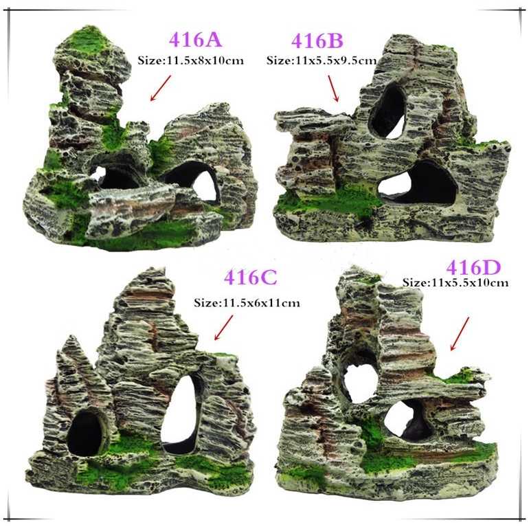 Rockery castle Ornament High Simulation Fish Hideout Resin Mountain for ...