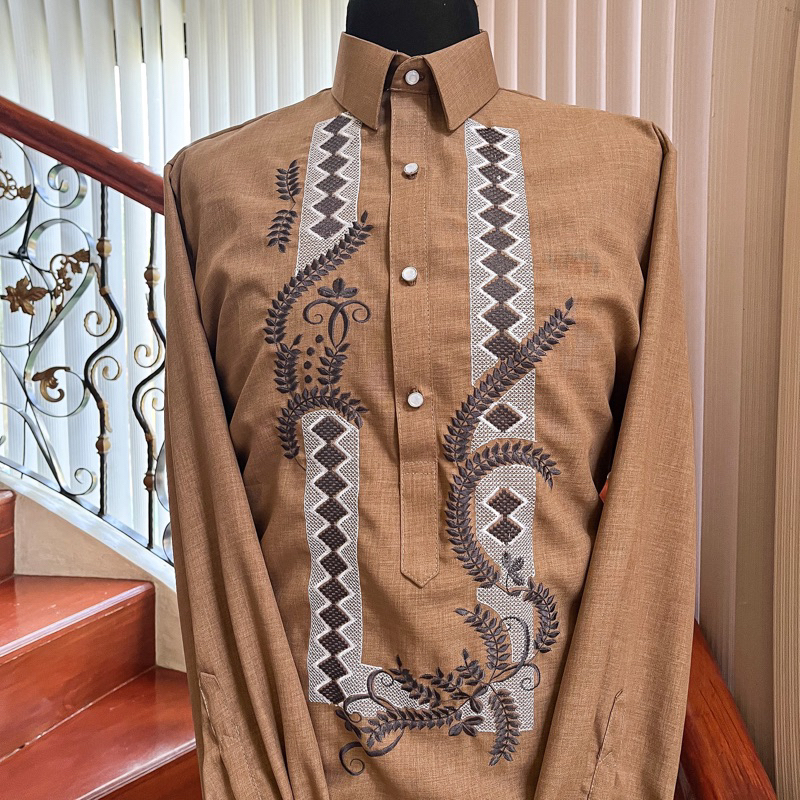 Long Sleeves Polo Barong w/ Computerized Embroidery (Formal Attire ...