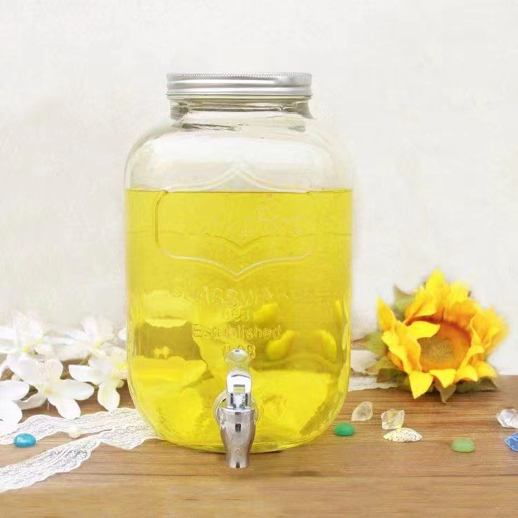 GLASS JAR003 3.5Liters Liquid Beverages Leakproof Faucet Jar Water Glass Gallon Shopee