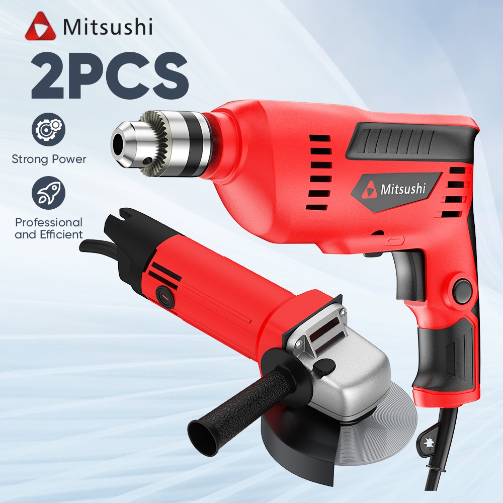 Mitsushi 600W Angle Grinder 500W Impact Drill Set Professional Power Tools Tools set Shopee Philippines