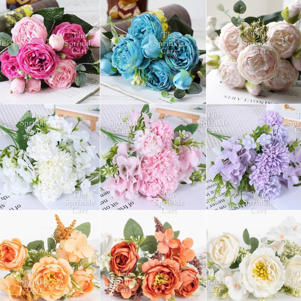 Rustic Bouquet Silk Peony Artificial Flowers Wedding Decoration Cake