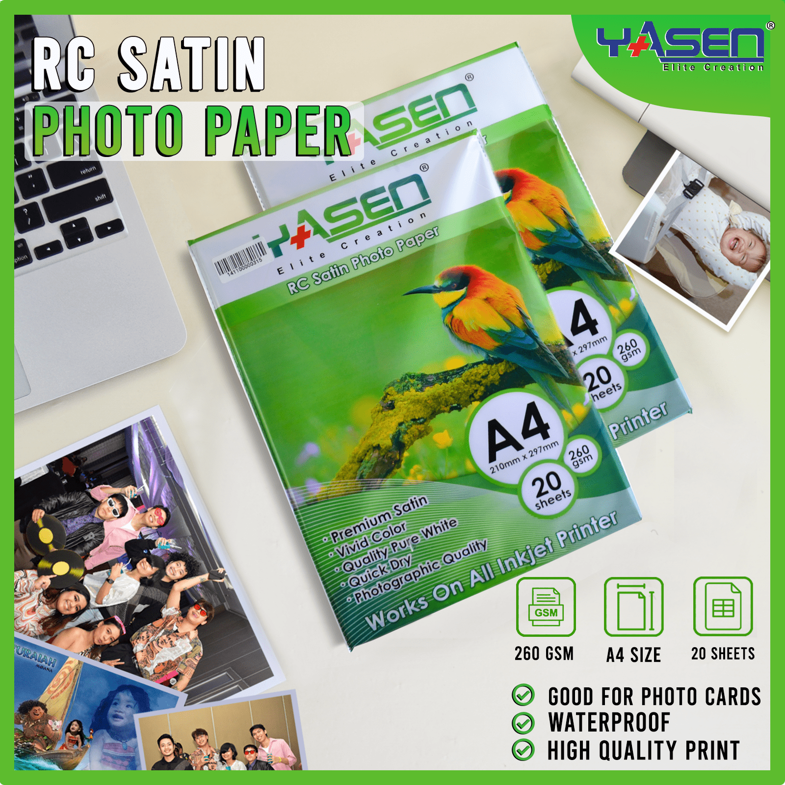Yasen RC Satin Photo Paper A4 Size Matte Photopaper 260GSM (20 Sheets