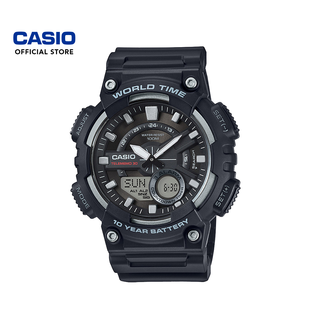 Casio Men's Resin 10 ATM World Dual time Telememo Stopwatch - AEQ-120W-9AVDF main image 0