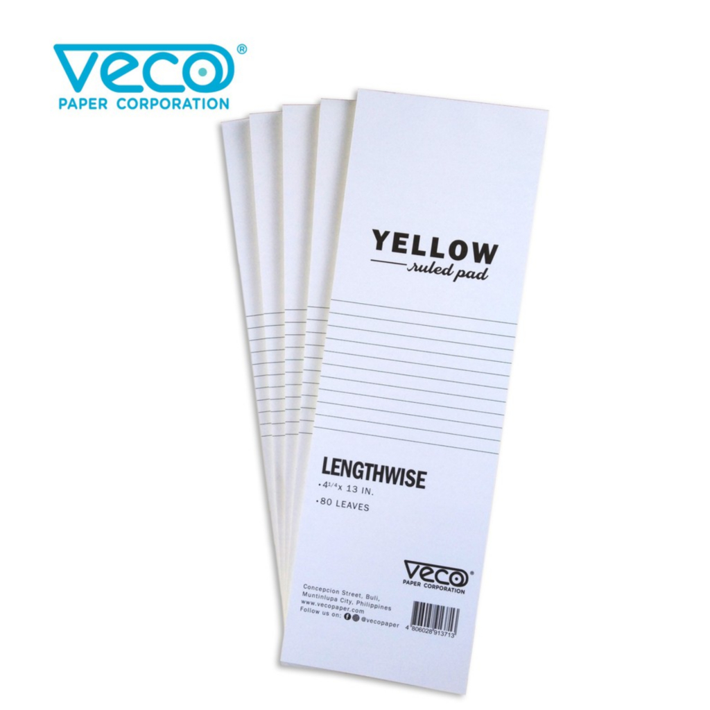 Veco Yellow Pad Paper lengthwise size : 4-1/4 x 13in | Shopee Philippines
