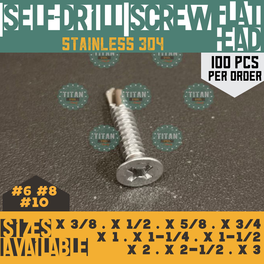 100pcs 6 8 10 Stainless Flat Head Self Drilling Screw / Flat Teks