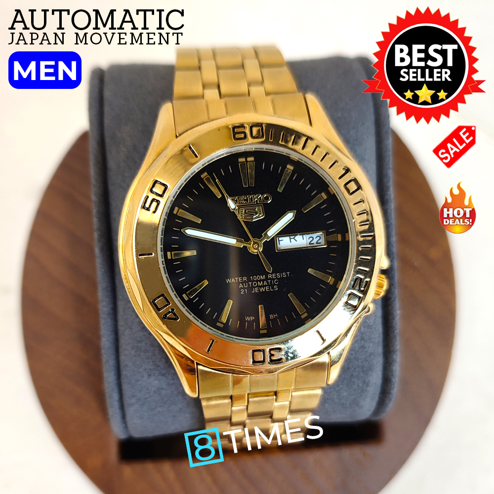 Seiko 5 Automatic 21 Jewels With Day Date Display All Gold Stainless Steel Watch for Men