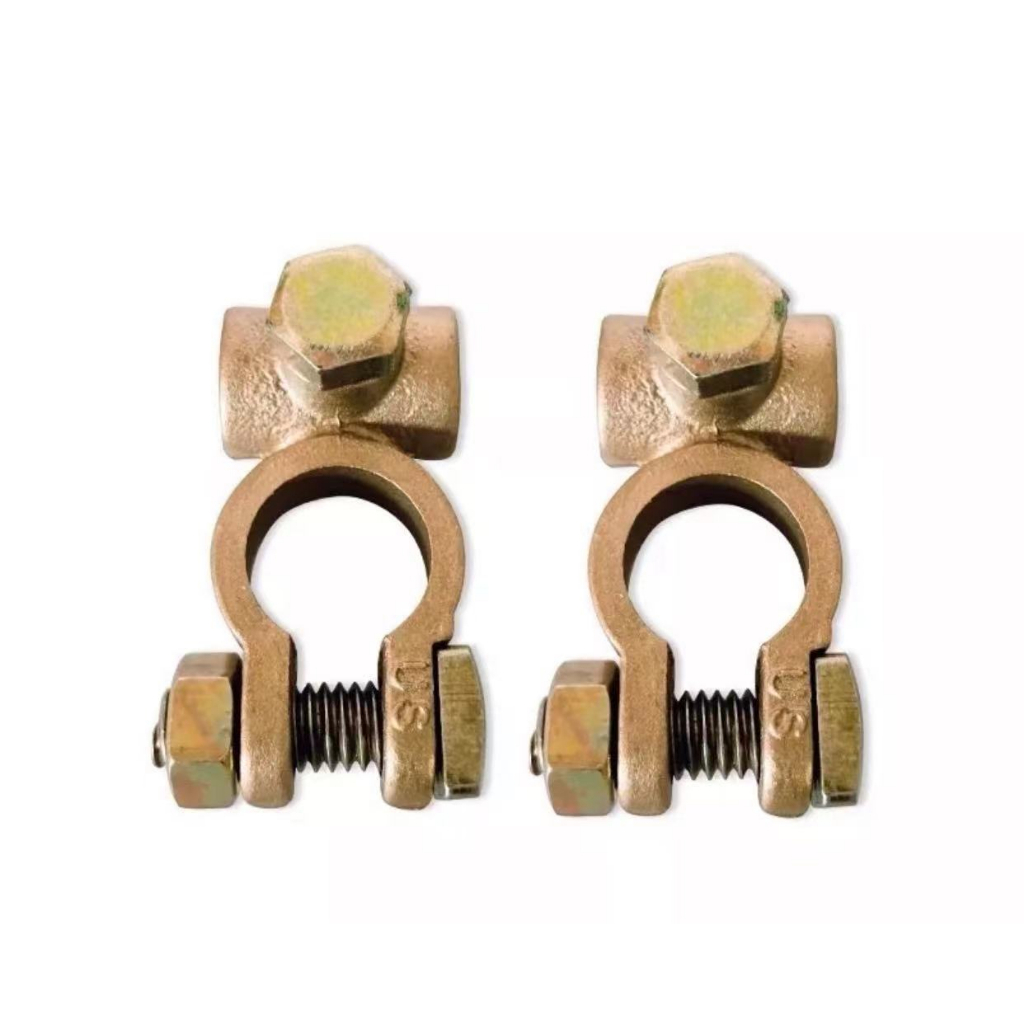 Brass Plated 2pcs Positive + Negative Car Vehicle Alloy Battery