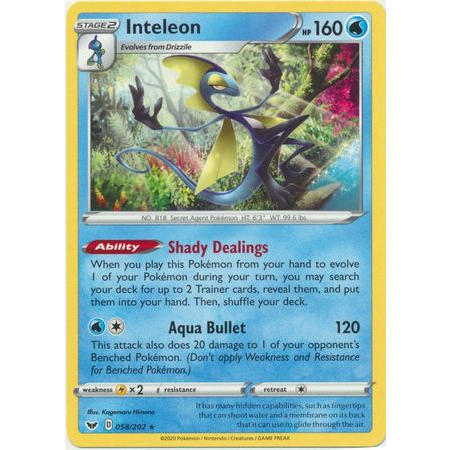 Pokemon TCG Inteleon Rare 058/202 2020 Sword & Shield Base Set Trading ...