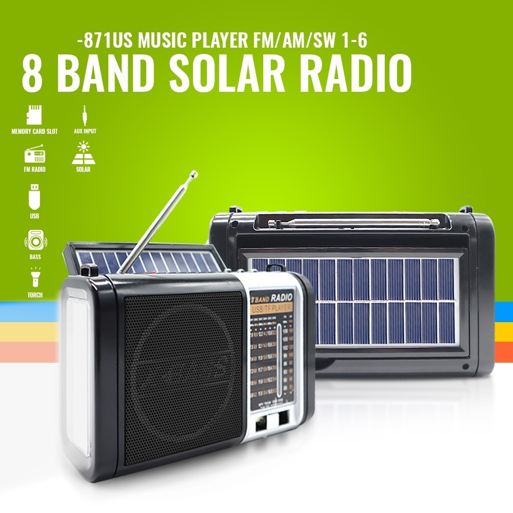 KUKU X-BASS Solar AM/FM/SW 8 Band Radio K-871BTS with USB/TF MP3 Player ...