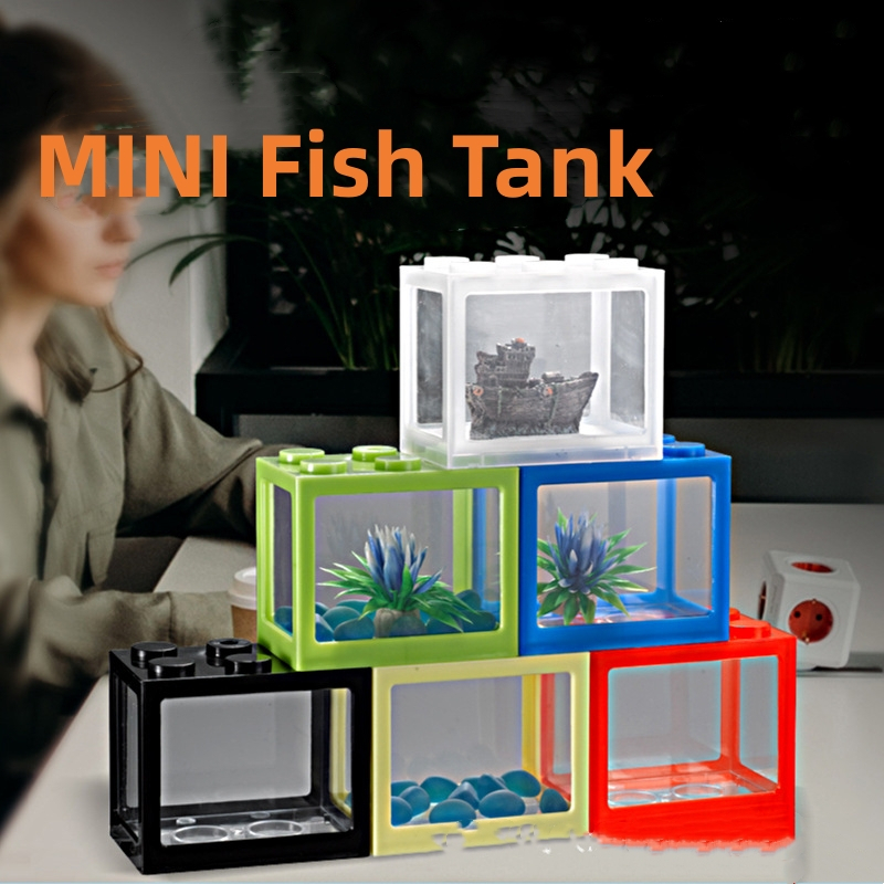 Mini Aquarium Betta fish Fighting Cylinder Rumble Building block fish ...