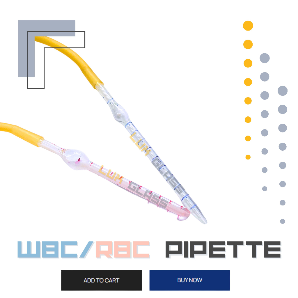 WBC White/Red Blood Cell Blood Diluting Pipette with Rubber Tube, Glass [Sold Per Piece