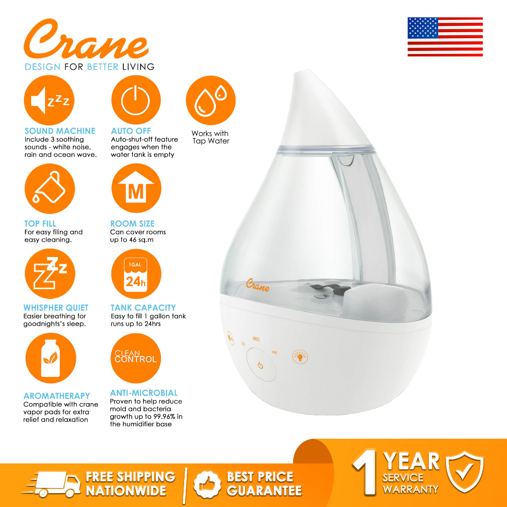 Crane 4in1 FilterFree Top Fill Humidifier w/ Sound Machine for Cough