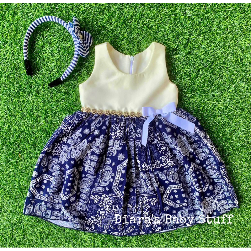 Baby Girls Navy Blue Embroidered Overlay Dress