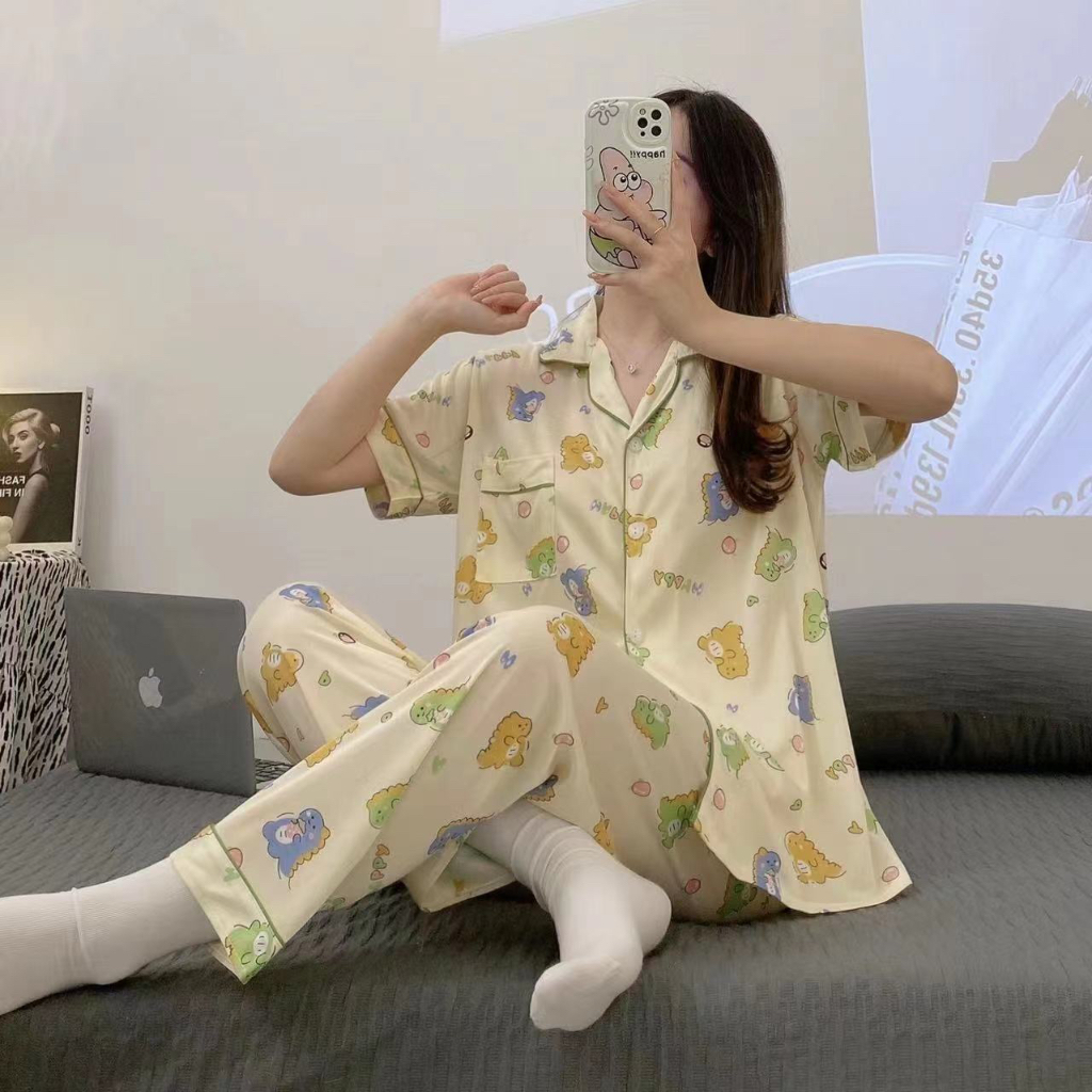 R&O Korean pajama women sleepwear for Adult short sleeve homewear Lapel ...
