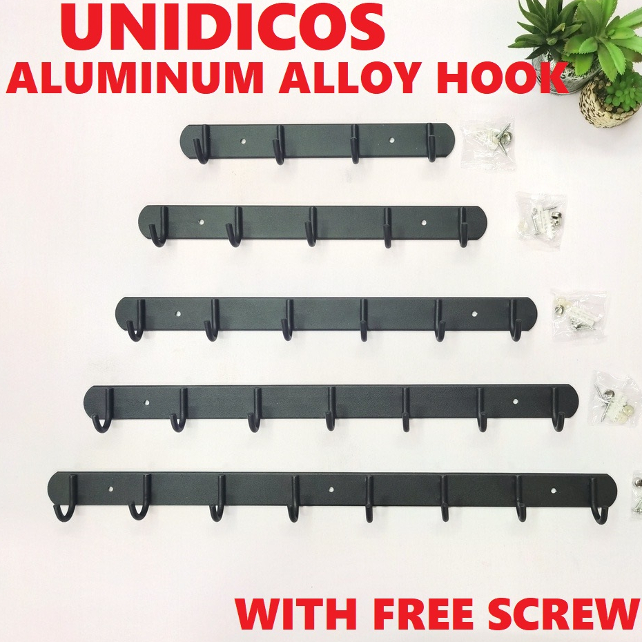 UD Black Aluminum Alloy Wall Mount Hook 4/5/6/7/8 Holders Coats Clothes ...