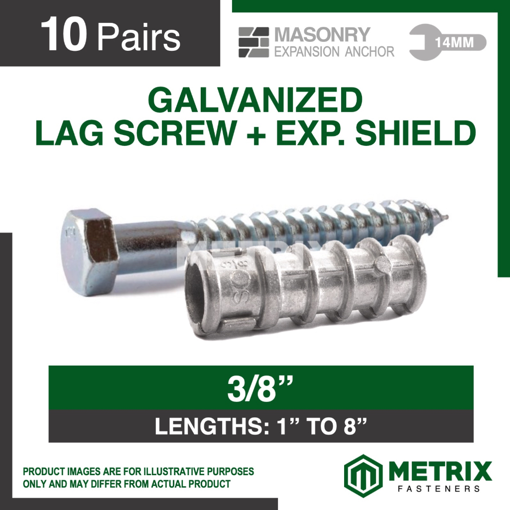 10pr Galvanized Lag Screw with Expansion Shield / Lag Shield Expansion