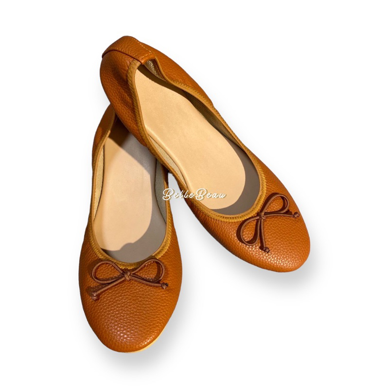 Nala Ribbon Ballet Flats Embossed Collection Marikina Made Shoes in Tan Color Women Fashion