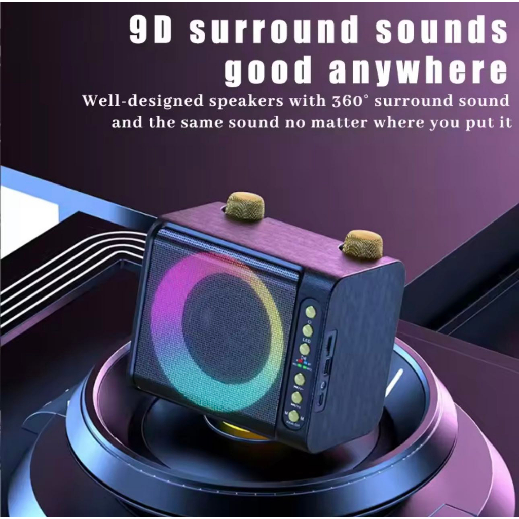 Bluetooth Speaker RGB Light Wireless Bluetooth Dual Microphone Karaoke ...